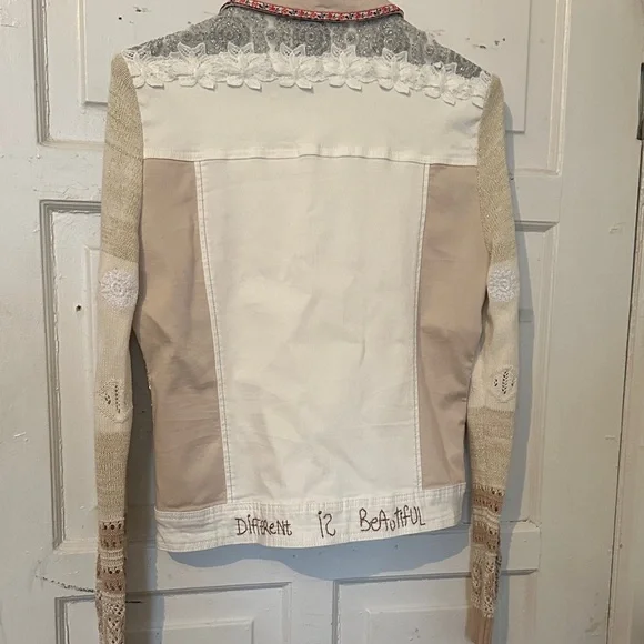 Desigual Women's Artistic Patchwork Jean Jacket - Cream and Gray - Picture 7 of 13